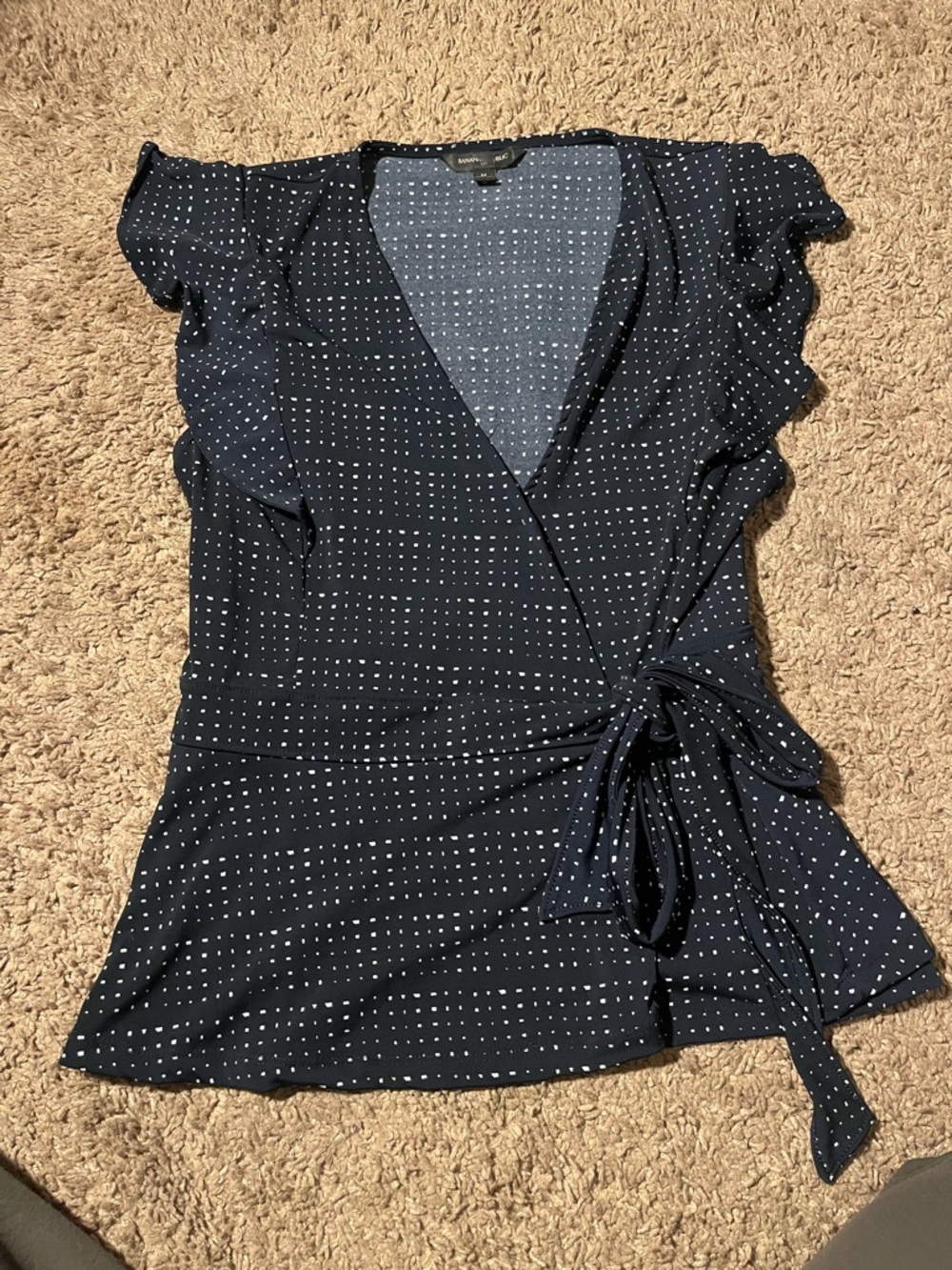 Banana Republic Navy Polka Dot Wrap Blouse